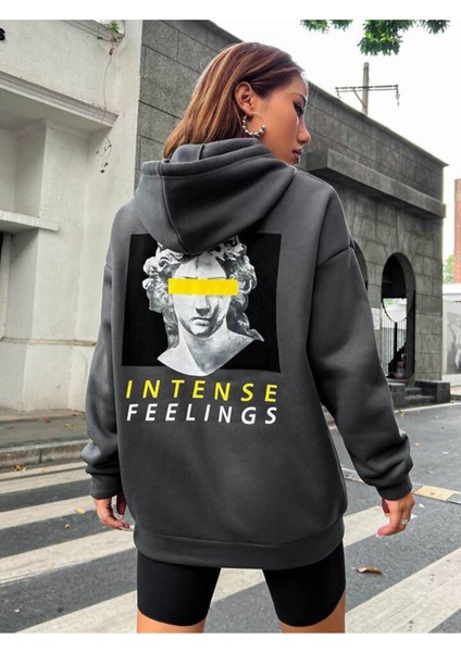 Unisex Intense Feelings Baskılı Oversize Pamuklu Kışlık Sweatshirt Hoodie