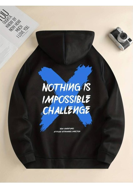 Unisex Nothing Baskılı Oversize Sweatshirt Hoodie