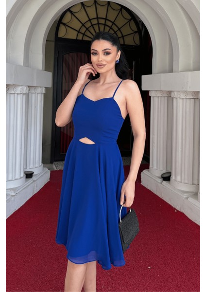 Sifon Kumaş Sırtı Ipli Elbise - Saks Mavi modelleri