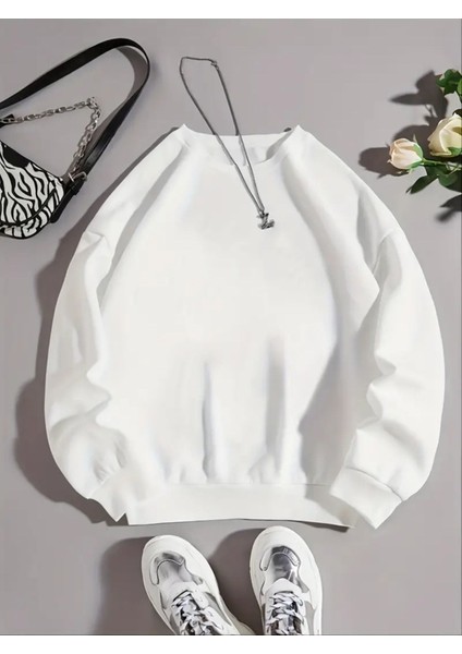 Unisex Beyaz Astronot Baskılı Oversize Bisiklet 0 Yaka Sweatshirt Hoodie fiyatları