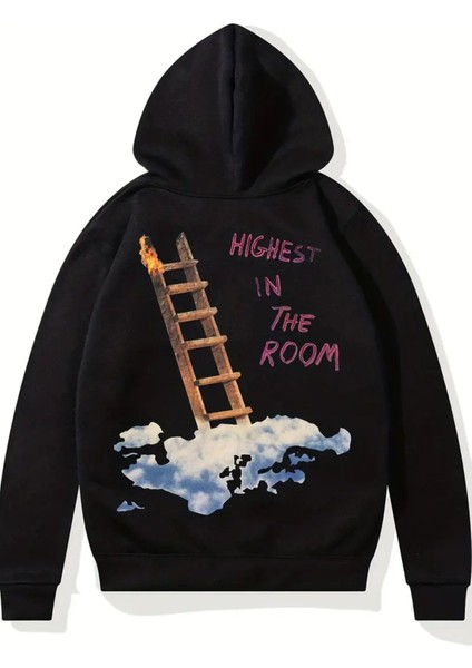 Unisex Highest In The Room Baskılı Oversize Sweatshirt Hoodie