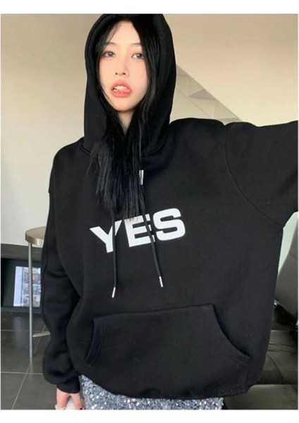 Unisex Yes Baskılı Oversize Pamuklu Sweatshirt