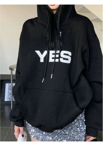 Unisex Yes Baskılı Oversize Pamuklu Sweatshirt