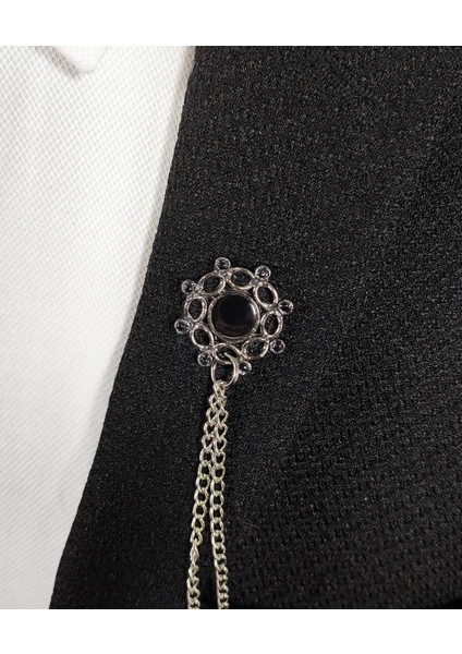 Siyah Renk Taş Işlemeli Metal Ceket Yaka Iğnesi Yaka Zinciri fiyatları
