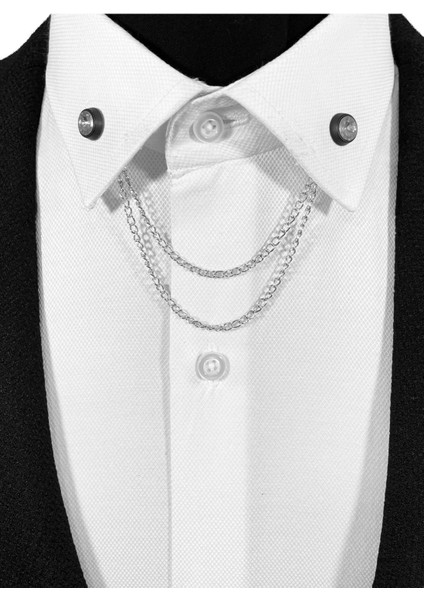 Siyah Çerçeve Içinde Kristal Taşlı Metal Gömlek Yaka Iğnesi Yaka Zinciri