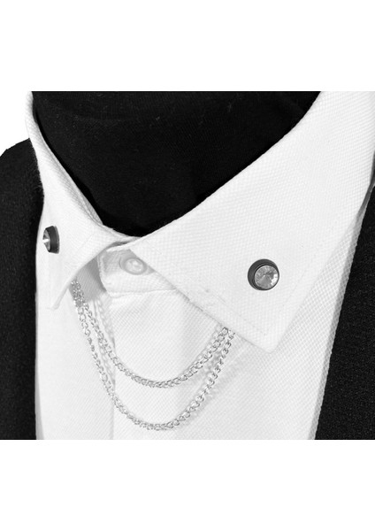 Siyah Çerçeve Içinde Kristal Taşlı Metal Gömlek Yaka Iğnesi Yaka Zinciri fiyatları