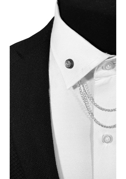 Siyah Çerçeve Içinde Kristal Taşlı Metal Gömlek Yaka Iğnesi Yaka Zinciri fırsatları