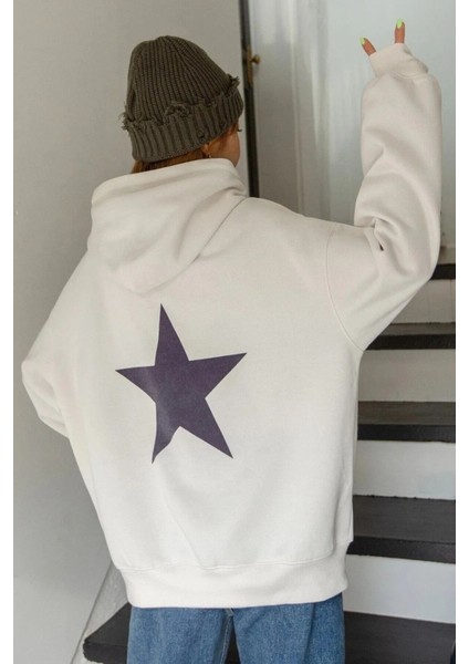 Unisex Yıldız Baskılı Oversize Pamuklu Kışlık Kapüşonlu Sweatshirt Hoodie modelleri