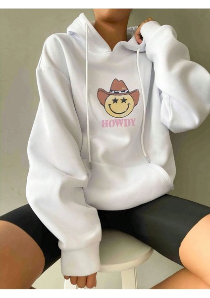 Unisex Howdy Baskılı Oversize Pamuklu Sweatshirt