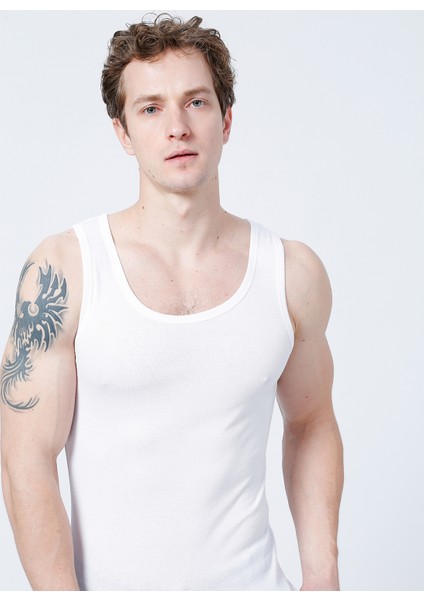 Slim Fit Düz Beyaz Erkek Atlet - 100TDNATL007002XL