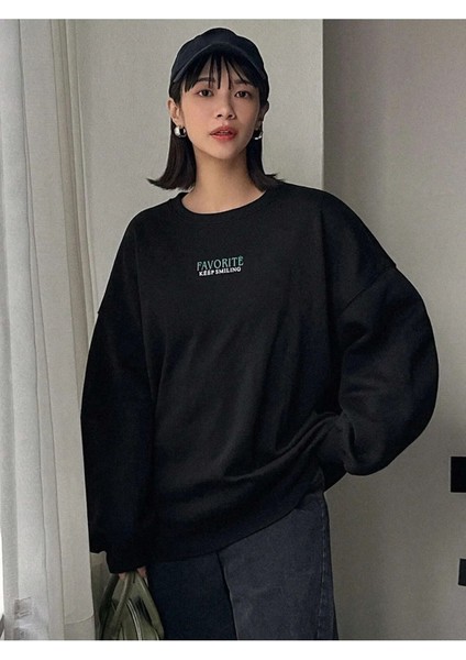 Unisex Favorite Baskılı Oversize Pamuklu Sweatshirt