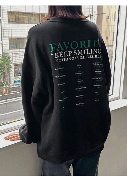 Unisex Favorite Baskılı Oversize Pamuklu Sweatshirt