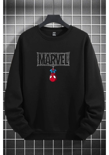 Unisex Marvel Baskılı Oversize Pamuklu Kışlık Sweatshirt Hoodie