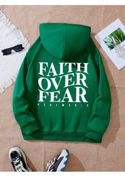 Unisex Faith Baskılı Oversize Sweatshirt Hoodie