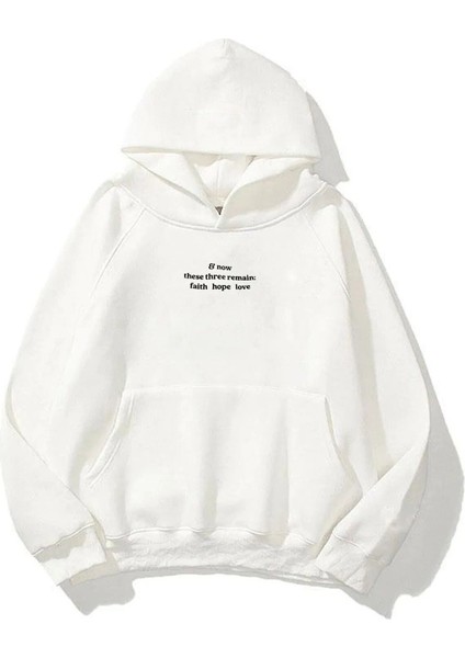 Unisex Faith Hope Love Baskılı Oversize Sweatshirt Hoodie fiyatları