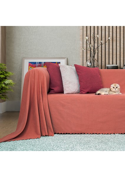 Kaymaz Koltuk Örtüsü Çift Taraflı Mikrofiber Şönil 175x300 cm Kiremit – Kedi Köpek ve Çocuk Dostu