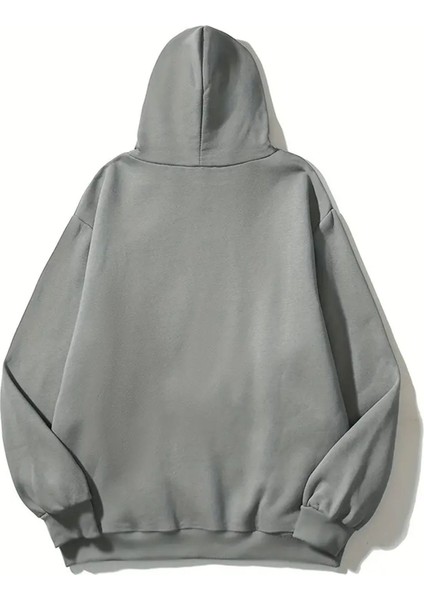Unisex Antrasit Lost In Space Baskılı Oversize Sweatshirt Hoodie