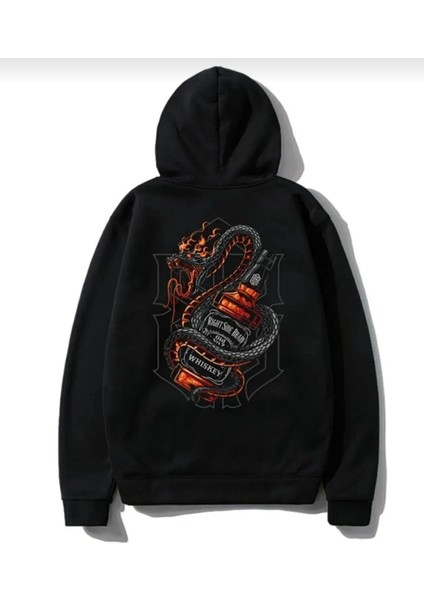 Siyah Kapüşonlu Sweatshirt Arkası Baskılı