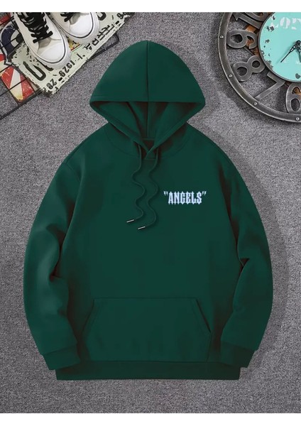 Unisex Nefti Yeşil Angels Kanat Baskılı Oversize Sweatshirt Hoodie modelleri