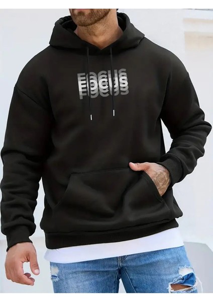 Unisex Focus Baskılı Oversize Sweatshirt Hoodie