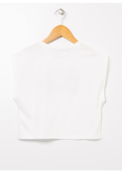 Bisiklet Yaka Crop Baskılı Ekru Kız Çocuk Atlet - Glg-01 modelleri