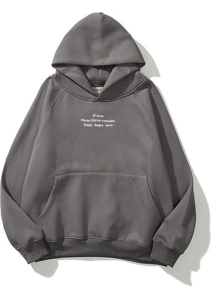 Unisex Faith Hope Love Baskılı Oversize Sweatshirt Hoodie fiyatları