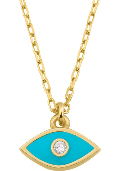 Gümüş Üzeri 14 Ayar Altın Kaplama Mavi Mineli Göz Kolye