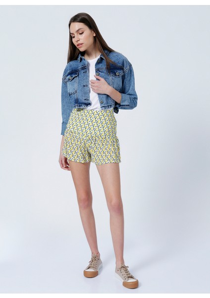 Şort, Xl, Sarı - Beyaz