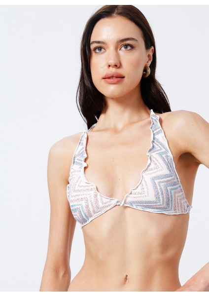 Onlandrea Ruffle Tie Top Normal Kalıp Desenli Toz Pembe Kadın Bikini Üst modelleri