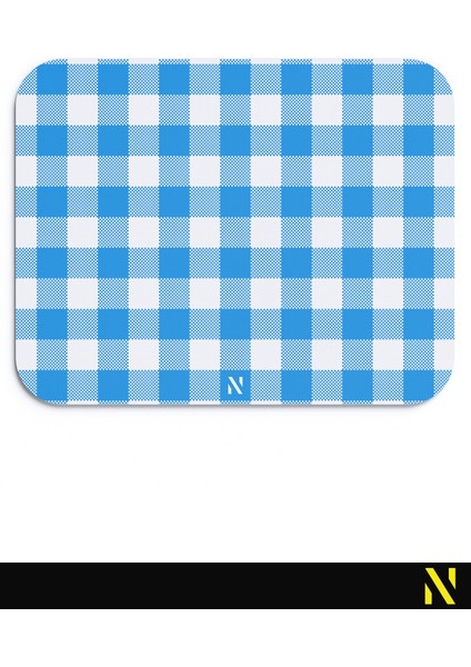 Mavi Ekose Pötikare Desenli Ergonomik Mouse Pad - 23 x 19 cm - Kaymaz Taban Ev ve Ofis Kullanımı Fare Altlığı Mousepad