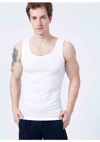 Slim Fit Düz Beyaz Erkek Atlet - 100TDNATL007002XL