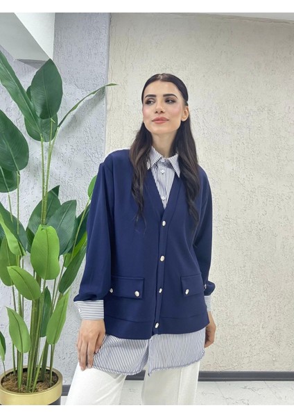 Önden Hırka Görünümlü Çizgili gömlek fiyatları