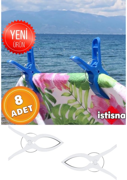 8 Adet Xxl Büyük Boy Şezlong Plaj Havlusu Mandalı Halı Asma Battaniye ve Havlu Tutucu Mandal