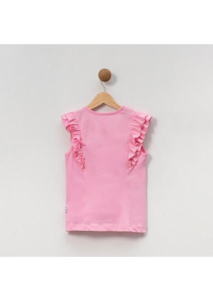 Kız Çocuk Çiçekli Fırfırlı Kısa Kollu %100 Pamuklu T-Shirt fırsatları