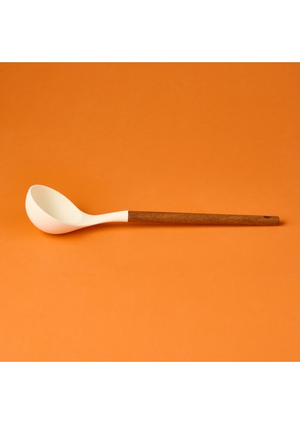 Ahşap Saplı Silikon Kepçe - Krem / Kahverengi modelleri