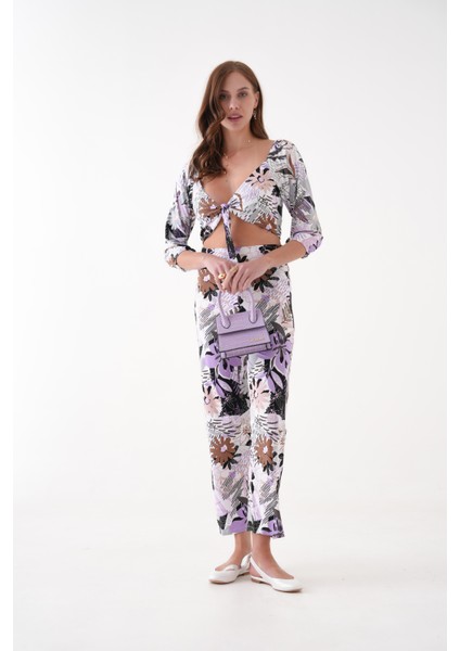 Çiçek Desenli Penye Bluz Pantalon Takım