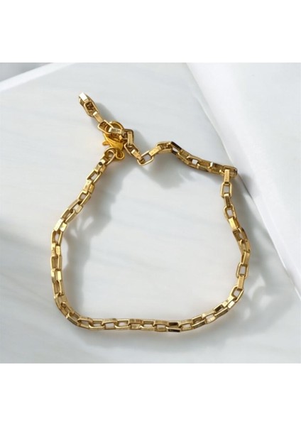 Altın Gold Renkli Modern Şık Altın Kaplı Zincir Bileklik