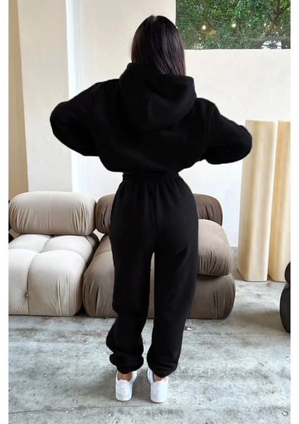 Unisex Siyah Fetch Baskı Oversize Alt Üst Eşofman Takımı