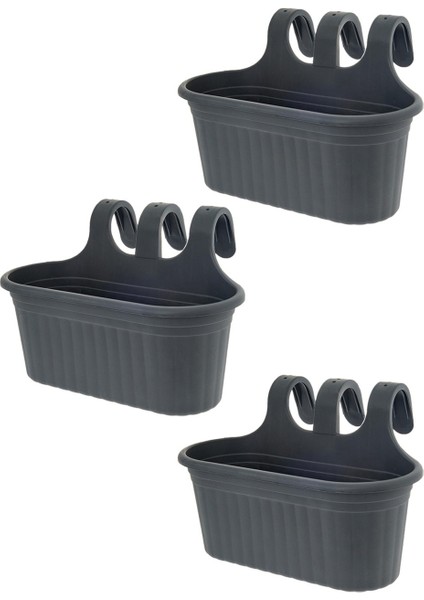 3 Adet 6,5 Litre Renkli Askılı Balkon Küpeşte Saksısı Seti Plastik Askı Saksı Set Tombik No2