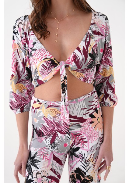 Çiçek Desenli Penye Bluz Pantalon Takım modelleri