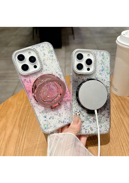 iPhone 13 Kılıf Damla Simli Renk Geçişli Manyetik Şarj Özellikli Bling Kapak modelleri