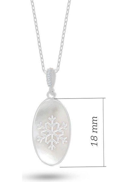 Doğal Taşlı Kar Tanesi Gümüş Oval Kolye Sedef Taşlı Gümüş Rengi modelleri