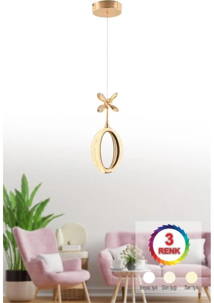 Istanbul Avize Zeus Tekli Gold 3 Renk Ledli Modern LED Avize