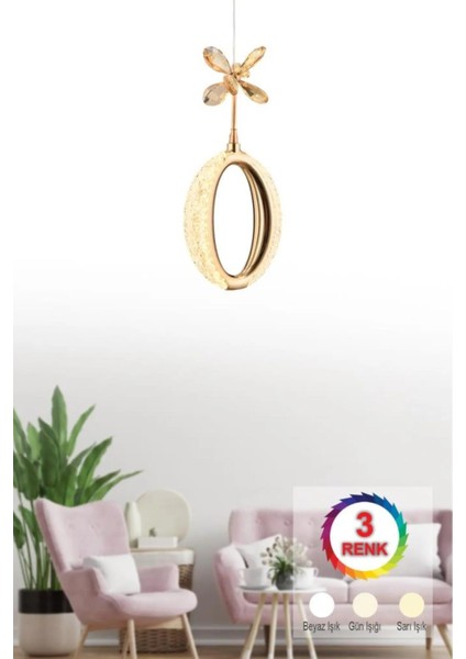 Istanbul Avize Zeus Tekli Gold 3 Renk Ledli Modern LED Avize