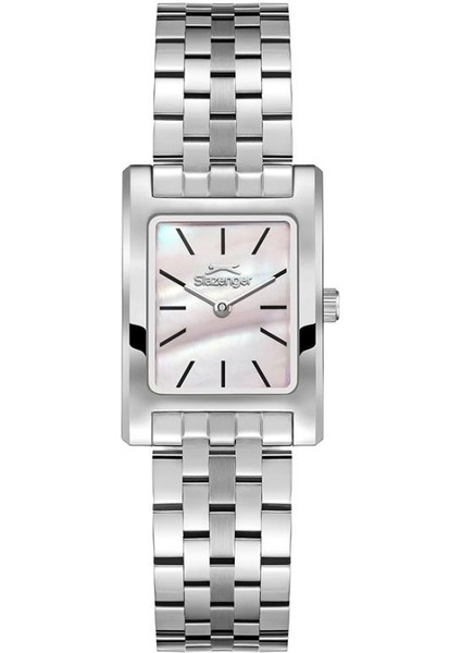 SL.09.2505.3.01 Sedefli Dikdörtgen Kadran Metal Kordon Metal Kasa 5 Atm Suya Dayanıklı Metalik Renk Kadın Kol Saati