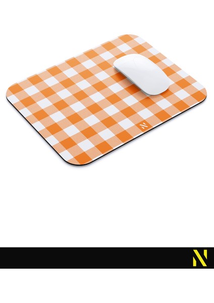 Turuncu Ekose Pötikare Desenli Ergonomik Mouse Pad - 23 x 19 cm - Kaymaz Taban Ev ve Ofis Kullanımı Fare Altlığı Mousepad modelleri