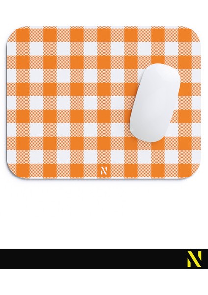 Turuncu Ekose Pötikare Desenli Ergonomik Mouse Pad - 23 x 19 cm - Kaymaz Taban Ev ve Ofis Kullanımı Fare Altlığı Mousepad fırsatları