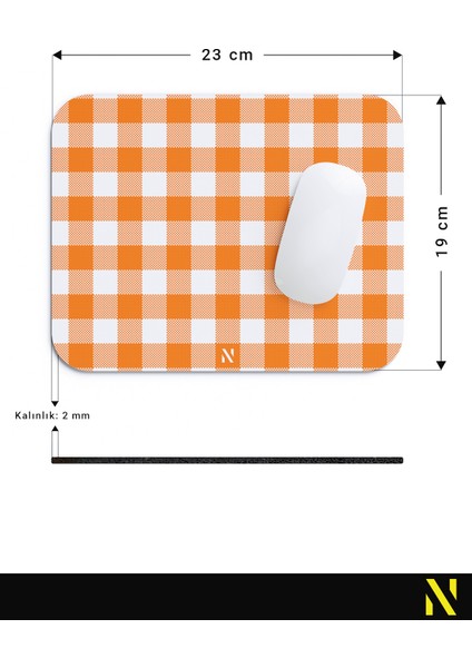 Turuncu Ekose Pötikare Desenli Ergonomik Mouse Pad - 23 x 19 cm - Kaymaz Taban Ev ve Ofis Kullanımı Fare Altlığı Mousepad