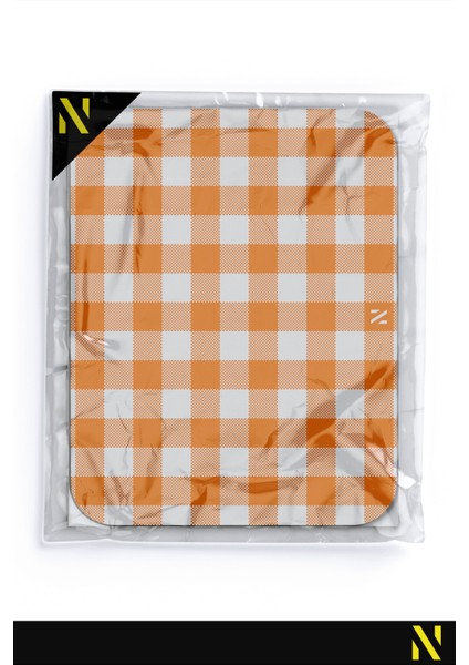 Turuncu Ekose Pötikare Desenli Ergonomik Mouse Pad - 23 x 19 cm - Kaymaz Taban Ev ve Ofis Kullanımı Fare Altlığı Mousepad