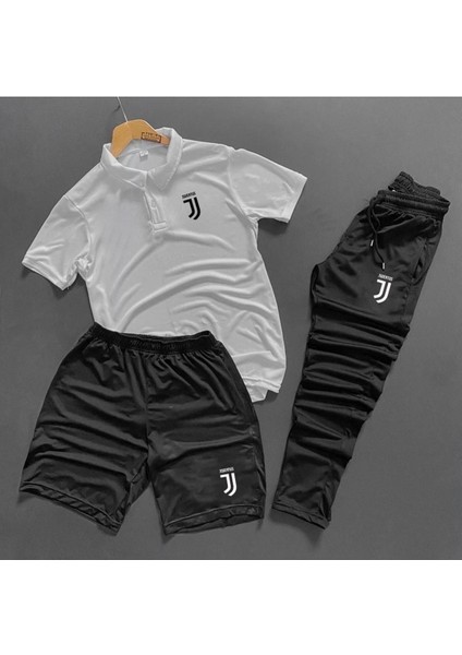 Erkek Beyaz Juventus Scuba Tshirt Şortlu Eşofman Takımı